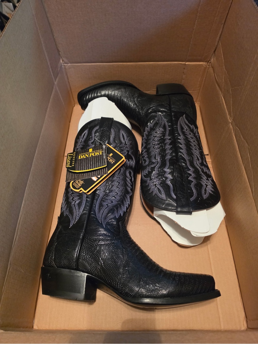 Dan Post Black Ringold Teju Lizard Western Cowboy Boots